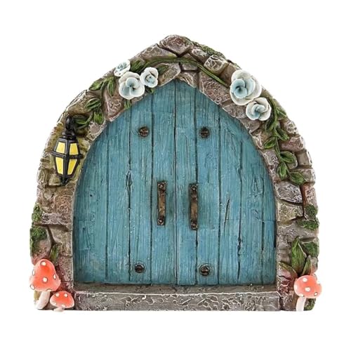Jinshining Blue Mini Fairy Garden Door for Tree, 3D Miniature Fairy Door for Fairytale Tiny House Doors, Bonsai Terrarium Micro Landscape Decoration Accessories Garden Miniatures