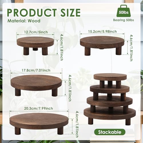 4 Pcs Small Wooden Risers Plants Stand, 5" 6" 7" 8" Pedestal Plant Display Risers Stool for Decor, 4 Tiered Round Flower Pot Pedestal Holder for Desktop Counter Room Indoor Outdoor