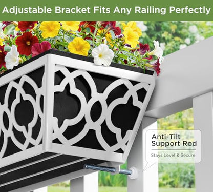 Y&M 30'' Hanging Railing Planter Box Set with Black Non-Woven Fabric Liner, 4 Pcs Large Metal Flower Boxes with Adjustable Brackets for Balcony, Deck, Fence, and Garden - Gray - color: Flower 30in 4p-gray