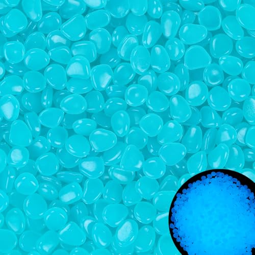 300PC Glow Stones Blue Glow in The Dark Rocks Outdoor Small Luminous Pebbles Outdoor Decorations for Walkways,Gardens,Fish Tank,Sidewalks,Blue - size: 300, style: Blue