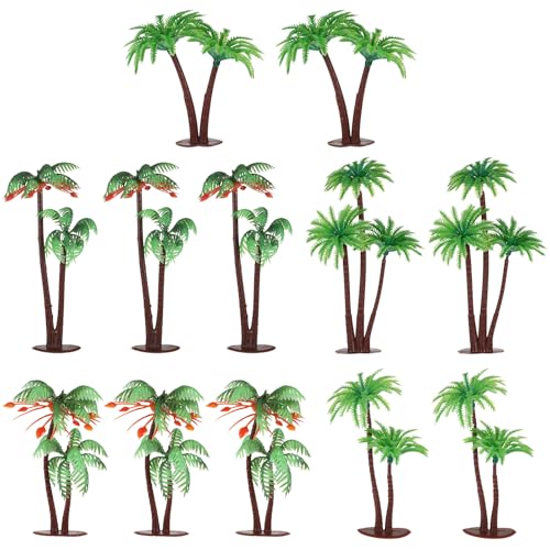 Palm Tree Cake Topper, 12 Pcs Mini Fake Palm Tree Decorations Miniature Coconut Trees Model Artificial Tropical Rainforest Greenery Plant Decor for Micro Aquarium Landscape Sandbox Garden Building