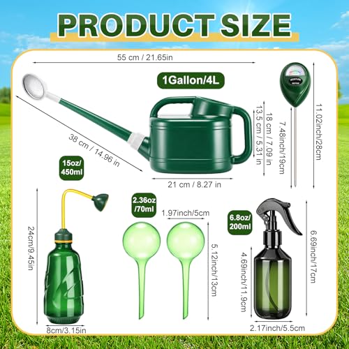 Reallnaive 6-piece Indoor Watering Can Set – 1 Gal Can, 6.8 oz Spray, 15 oz Squeeze, Plant Watering Globes & Soil Moisture Meter, Indoor & Outdoor Plant Care(Army Green) - color: Army Green