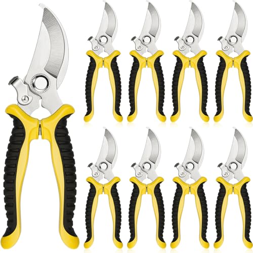Lothee 9 Pcs Garden Shears Pruning Garden Clippers Bulk Bypass Pruner Heavy Duty for Gardening Hedge Plant Cutting Flower Scissors for Tree Trimming Bonsai Cutting Fruits Picking (Yellow) - color: Yellow