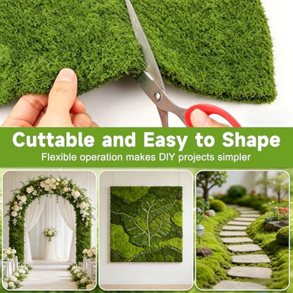 Fake Moss Mat 39" x 39" Artificial Moss Rug Indoor Light Green Faux Moss Sheet for DIY Crafts Planters Fairy Garden Table Centerpieces Wedding Party Patio Decor 100x100cm Cuttable & Washable
