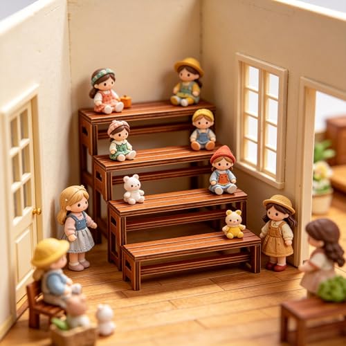 3pcs Wooden Miniature Bench Set, Dollhouse Furniture Mini Bench Model Craft Mini Chairs Garden Bonsai Ornaments Park Street Seat Dollhouse Decoration Accessory