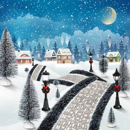 Hotop 18pc Christmas Village Accessories 47.2 Inch Village Roads Mini Snowy Trees Streets Light Lamppost Hedge Figurines Set for Display Winter Holiday Decorations DIY Crafts No Batteries(Cool) - style: Cool