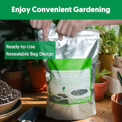 Succulent Cactus Potting Soil Mix (2 qt), All-Purpose Garden Potting Mix for Indoor Outdoor Plants, Quick Drain Houseplant Orchid Bonsai Perlite Soil, Ready-to-Use, Resealable Bag Design - size: 2 qt