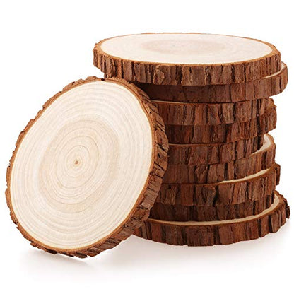 Fuyit Large Unfinished Wood Slices, Natural Wooden Discs with Barks | 10pcs 4.7-5.1 inch Rounds, Rustic Centerpiece Base, Wedding & Table decor, Painting & Lettering DIY Crafts - size: 4.7-5.1 Inches