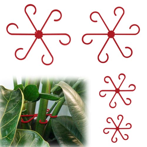 PEUTIER 4pcs Plant Stem Supports, Plastic Houseplant Climbing Holders | Stabilizer Reusable Small Climbers Flower Plant Stakes Trellis Stem Hook Growth Accessories for Indoor Monstera (Red) - color: red