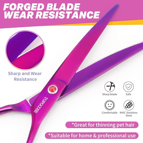 7.5" Dog Grooming Scissor - Professional Down-curved Shear with Ergonomic Handle Japanese Stainless Steel Hair Scissor for Dogs, Cats and Other Pets, Sharp (Curved, Purple) - color: Purple