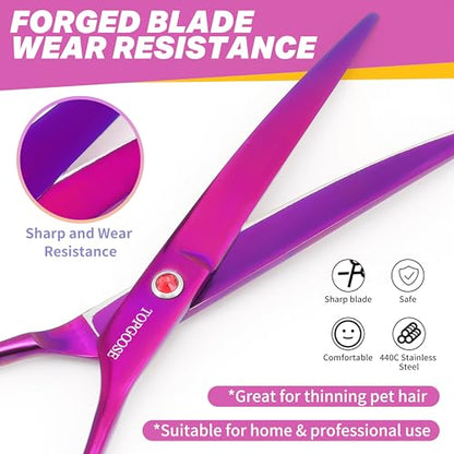7.5" Dog Grooming Scissor - Professional Down-curved Shear with Ergonomic Handle Japanese Stainless Steel Hair Scissor for Dogs, Cats and Other Pets, Sharp (Curved, Purple) - color: Purple