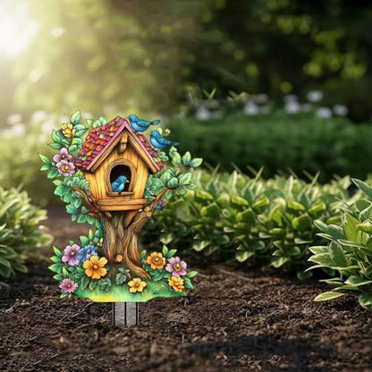 House Garden Stakes Decor Yard Acrylic - 2D Spring Garden Acrylic Sign Decoration, Yard Art, Gift for Nature Lovers, for Indoor & Outdoor Flower Pots, Yard, Mini Gardens & Lawn (5.9”x5.9”) Y36