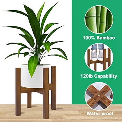 Rnined Adjustable Plant Stand Indoor,Bamboo Mid Century Modern Plants Stands, Stable Plant Holder,Fit 8 9 10 11 12 inch Pots (Pot & Plant Not Included) (Pack of 20) - color: walnut, size: 8-12in (Pack of 20)