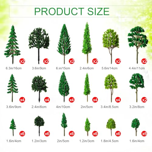 Skylety 70 Pieces Model Trees 6.3-1.2 Inch Mixed Miniature Toy Trees Diorama Supplies Fake Plants for Train Scenery Architecture DIY Crafts, Building Model Scenery Landscape Natural Green(Vintage)