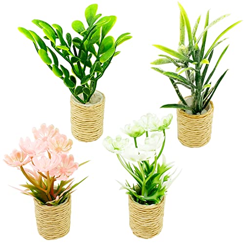 4Pcs Miniature Potted Plant Flowers Basket for 1:12 Dollhouse