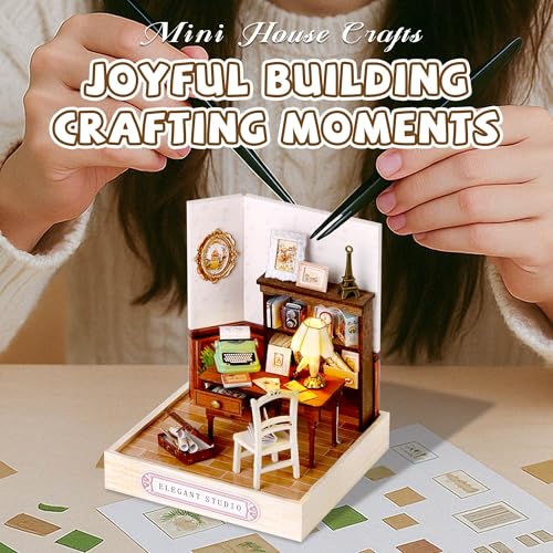 Kisoy Dollhouse Miniature with Furniture Kit, DIY 3D Wooden DIY House Kit with Dust Cover,Handmade Tiny House Toys for Teens Adults Gift(Elegant Studio) - color: Elegant Studio