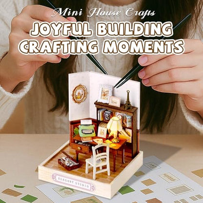 Kisoy Dollhouse Miniature with Furniture Kit, DIY 3D Wooden DIY House Kit with Dust Cover,Handmade Tiny House Toys for Teens Adults Gift(Elegant Studio) - color: Elegant Studio