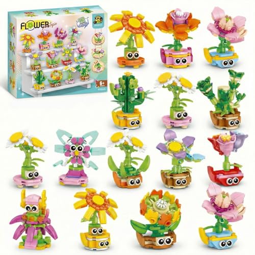 12-in-1 Flower Building Set, Botanical Collection Floral Decor Kit, Creative STEM Toy Christmas Birthday Easter Gift for Kids Girls Boys 6+ Years Old