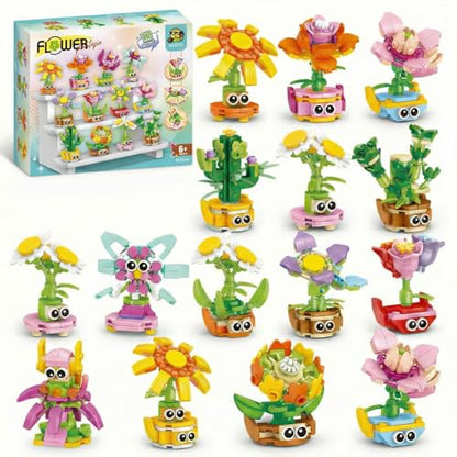 12-in-1 Flower Building Set, Botanical Collection Floral Decor Kit, Creative STEM Toy Christmas Birthday Easter Gift for Kids Girls Boys 6+ Years Old