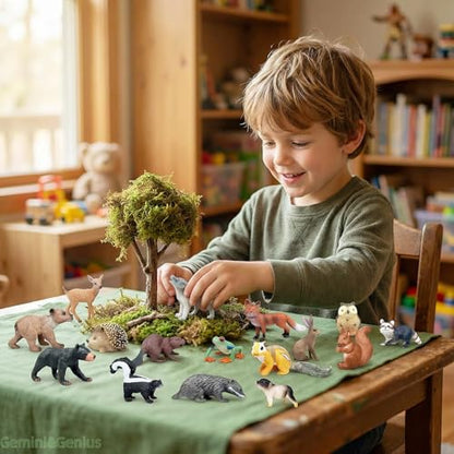 Gemini&Genius 16PCS Woodland Animal Baby Toys, Forest Animal Figure Set | Jungle Animals, Soild Plastic Educational Toys, Cake Toppers Cupcake Toppers and Gifts for Kids - color: A 16pcs Woodland Animals