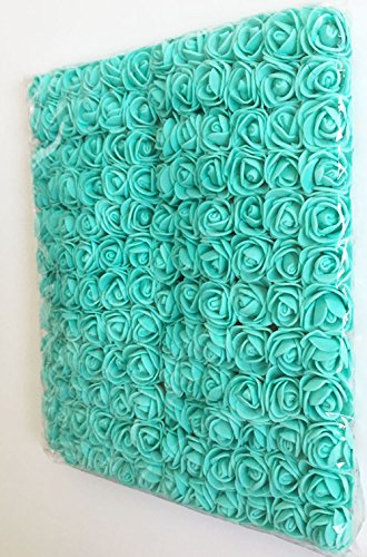 Mini Fake Rose Flower Heads 144pcs Mini Artificial Roses DIY Wedding Flowers Accessories Make Bridal Hair Clips Headbands Dress (Bottom add Gauze) Tiffany-Blue - color: Tiffany Blue