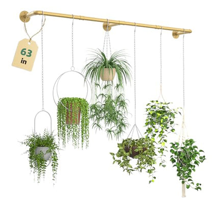 Plant Hanger Indoor Hanging Planters for Indoor Plants | Hanging Plant Holder Window Plant Rod Gold Metal Shelves 63 Inch (Pot/Chains not Included - size: Gold 63 in