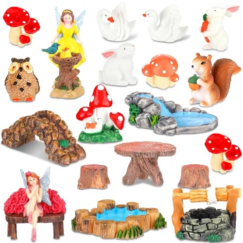 Wenqik 26 Pcs Miniature Fairy Figurines Mini Garden Accessories Tiny Fairies Figurine Decor Mini Garden Diorama Kit Micro Landscape House Fairies Figures for Home Lawn Decoration(Fresh) - style: Fresh