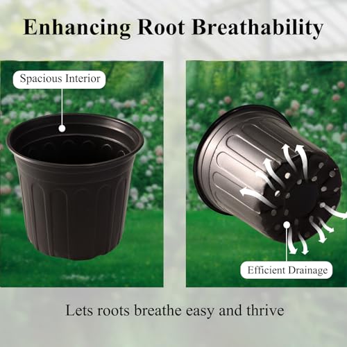 50 Pack 5 Gallon Flexible Plant Nursery Pots for Plants with Drainage Holes | Flexible, lightweight plastic construction; compact growing space for seedlings, herbs, succulents, and young flowers - size: 5 Gallon