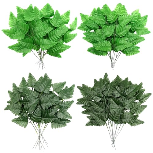 48 Pcs Spring Artificial Silk Leather Leaf Fern Stems 4 Styles Wedding Greenery Faux Leaves Pick 15.8 Inch 14.6 Inch Cemetery Leaf Plant Bouquet for Wedding Decor Garden Room Porch Decor