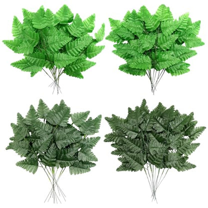 48 Pcs Spring Artificial Silk Leather Leaf Fern Stems 4 Styles Wedding Greenery Faux Leaves Pick 15.8 Inch 14.6 Inch Cemetery Leaf Plant Bouquet for Wedding Decor Garden Room Porch Decor