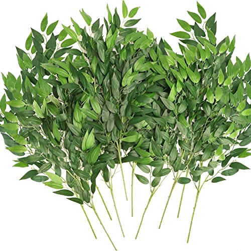 WEISPARK Artificial Italian Ruscus Greenery Stems, 16pcs Faux Green Leaf Garland Branches Hanging Greenery Spray for Wedding Bouquet,Arch,Table Centerpieces and Home Decor - color: 16pcs