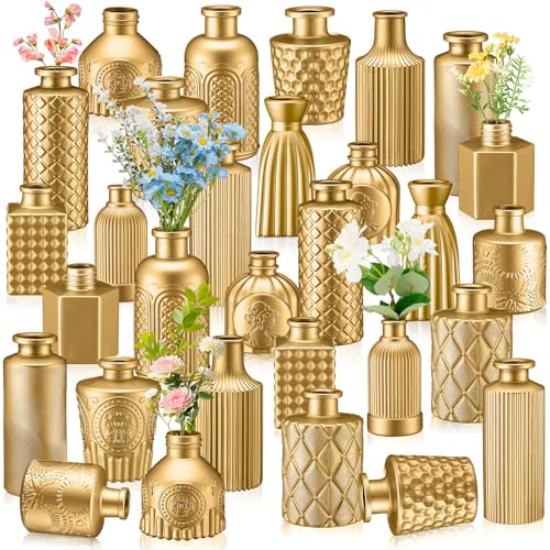 Yaomiao 30 Pcs Glass Bud Vases Centerpieces, Gold Series - color: Gold Series
