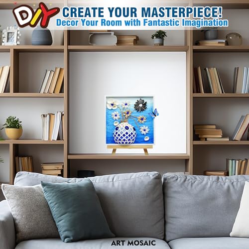 VTZH DIY Vase Mosaic Tiles for Crafts Painting Kits, DIY Arts and Craft Kits with Petal Glue Accessories Crafts for Adults, Mosaic Crafts Handmade Decorative Painting, Room Decoration, Gifts - style: Blue -Beach Memories