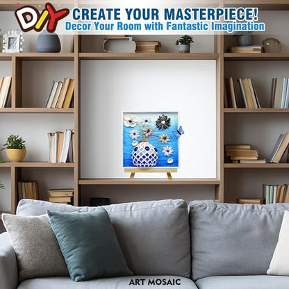 VTZH DIY Vase Mosaic Tiles for Crafts Painting Kits, DIY Arts and Craft Kits with Petal Glue Accessories Crafts for Adults, Mosaic Crafts Handmade Decorative Painting, Room Decoration, Gifts - style: Blue -Beach Memories