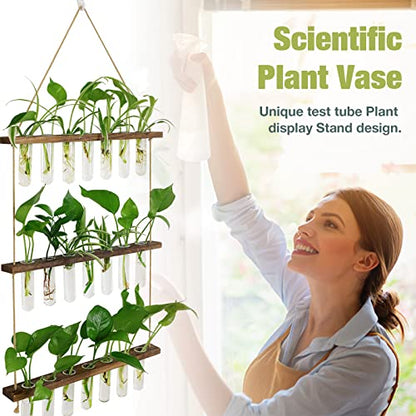 XXXFLOWER Wall Hanging Propagation Station with Wooden Stand - color: Brown, size: 21 Tube Vases