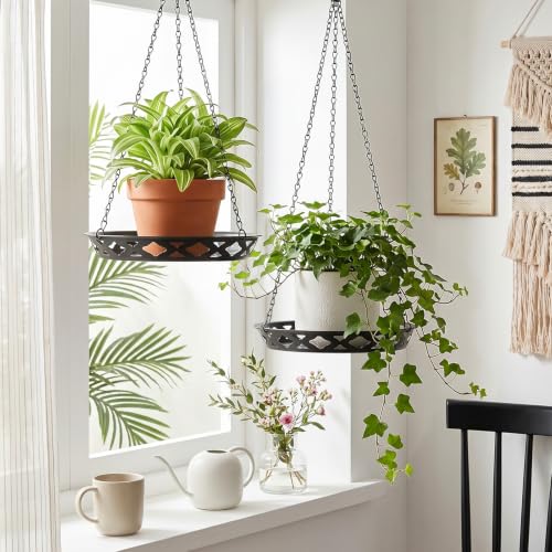 Pumtus 2 Pack Metal Plant Hangers, Iron Hanging Planters for Indoor Outdoor Plants, Adjustable Flower Pot Basket with Chain Hook, Sturdy Plant Shelf Holder for Ceiling Window Gardening Home Decor
