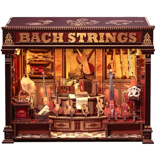 Cutefun Book Nook Kit - Musical Instrument Store Dollhouse Bookshelf Decor - color: Bach Strings