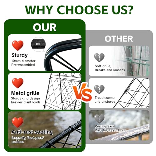 50"x17" Heavy Duty Metal Garden Trellis - Rust-Proof A-Frame Cucumber Trellis with High-Density Rhombus SteelGrats for Climbing Plants, Tomatoes & Raised Beds, Outdoor Use (2 Pack) - color: 2pack