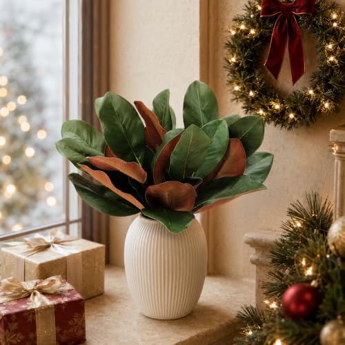 4 Pcs 17.7 inch Magnolia Artificial Leaves Branches 25.6 Inch 3D Real Touch Faux Magnolia Stems Fake Magnolia Twigs for Indoor Outdoor Vase Filling Home Wedding Floral Arrangement Decoration - color: (I) 4 Pcs 17.7 Inch Green