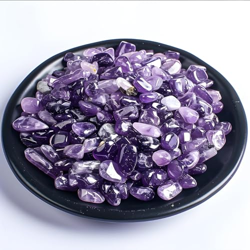 Polished Amethyst Crystal Chips 200 Pcs - 0.3" 10 oz Tumbled Stone Chips Crushed Sea Glass Stones Healing Reiki Crystal Making Home Decoration - color: Amethyst, size: 0.3"