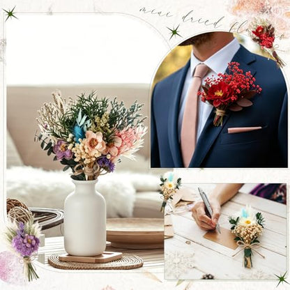 Layhit 12 Pcs Mini Dried Flower Bouquet Boho for Wedding,Camellia | Rustic Boutonniere Bridesmaid Gifts,Handmade Dry Flowers Decor, Bulk Dried Flowers in Vase, DIY Crafts Home Decor - style: Camellia