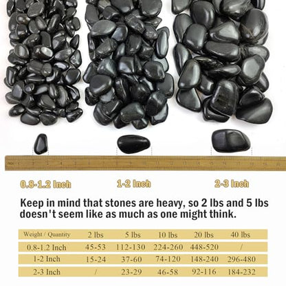 FANTIAN 5 lbs Black River Rocks, 0.8-1.2 Inch Pebbles for Plants | Polished Black Rocks Stones for Planters, Vase Filler, Aquarium, Garden Landscaping, Fountain, Outdoor Decorative Stones - size: 0.8-1.2 inch, style: 5.0 Pounds