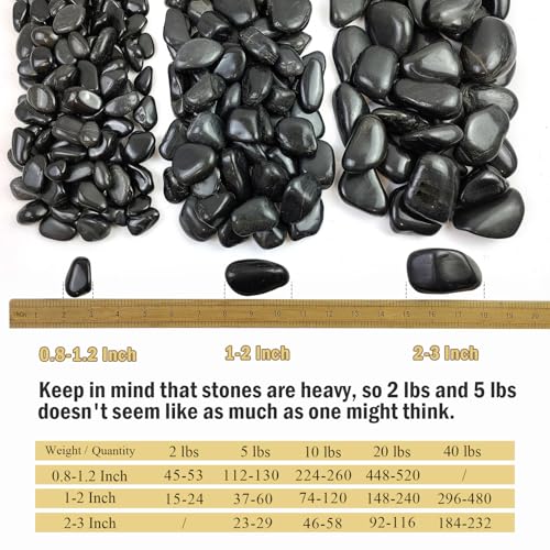 FANTIAN 10 lbs Black Pebbles for Landscaping, 2-3 Inch Rocks for Plants | Polished River Rocks Stone for Plant Indoor, Vase, Aquarium, Garden, Fountain, Outdoor, Planter Filler for Artificial Plants - size: 2-3 inch, style: 10.0 Pounds