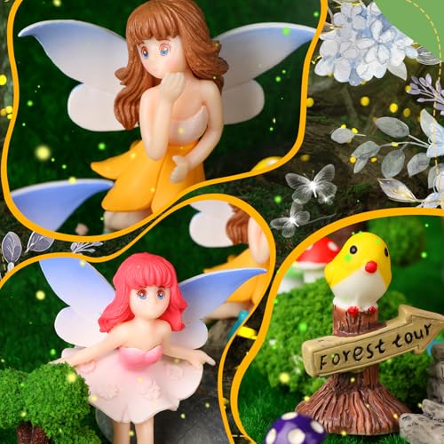 52pcs Fairy Garden Accessories Fairy Garden Kit Mini Fairy Figurines Tiny Garden Decor Supplies Micro Landscape Mushroom House Fairy Animals Decor Outdoor Figures Ornaments