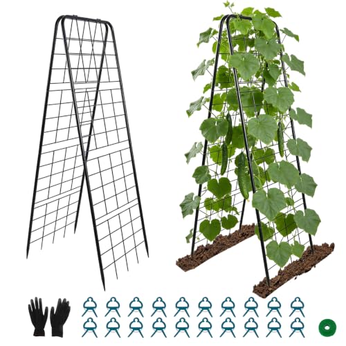 Perszen 2 Pack Cucumber Trellis for Garden, A-Frame Vertical Arch Trellis | 50.39"x16.93", Sturdy Rustproof Metal, Outdoor Climbing Plant Support, For Raised Garden Beds, Pumpkins, Tomatoes, Black - size: 2Pack