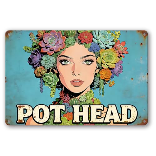 Funny Garden Metal Signs, Vintage Outdoor Wall Decor 8"x12" | Pot Head, Weatherproof Aluminum Sign for Patio Yard Greenhouse, Gift For Gardeners - color: Pot Head 1