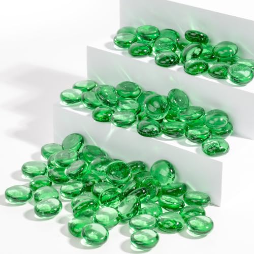 1LB Flat Glass Marbles Stones Flat Bottom Marble Beads 17-19mm Smooth Stone Pebbles for Home Decoration Fire Pit Landscaping Glass Gemstone for Fish Tanks Flower Pots DIY Crafts (Green) - color: Green