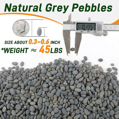 Quibbay 45 LB Natural River Rocks Mexican Beach Pebbles, 0.3-0.6 Inch Natural Unpolished Bulk Rocks, Pebbles for Landscaping Garden Paving Plant, Rocks for Walkways Outdoor Decorative Stone, Grey - size: 45 Pounds, 0.3-0.6 Inch