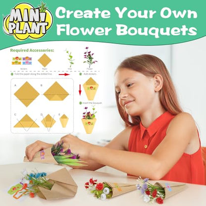 70 PCS Make It Miniature Nature Garden Plants Set - DIY Botanical Collectibles Craft Kit W/ Wood Display Stand - Tiny Paper Flower Bouquet, Succulents & Bonsai Decor - Creative Gift for Kids & Adults