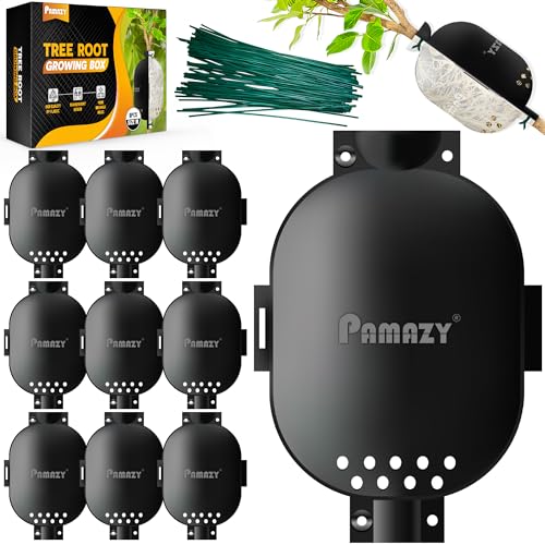 PAMAZY 9Pcs Tree Root Growing Box - Drain Hole Air Layering Propagation Kit | Reusable Half Transparent Plant Rooting Propagation Ball, Fast Propagation Plant Air Layering Pods, Root Grafting Box